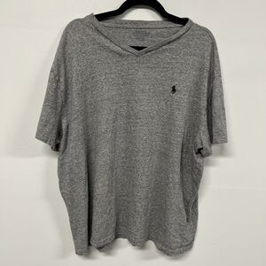Polo Ralph Lauren V Neck T-Shirt Mens XL Gray Logo Tee Classic Preppy Cotton